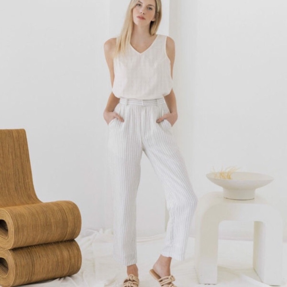 Laude The Label Icon Trouser Sailor Stripe High Rise Linen Tapered Pants